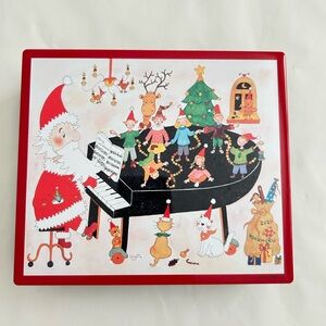 Yoku Moku Japanese Tin Box Collectible Christmas Santa Playing Piano 8x7 Empty